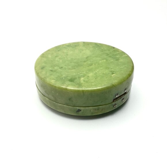 1920s Art Deco Celluloid Compact—Green Marbleized Powder Case with Beveled—GUC - Picture 7 of 9